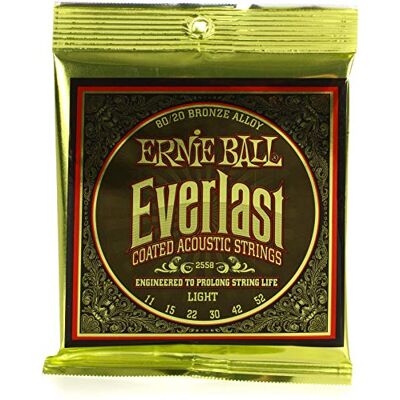 Ernie Ball Everlast Lichte snaren met coating, brons 80/20, voor akoestische gitaar, 11-52 gauge Ernie Ball Everlast Lichte snaren met coating, brons 80/20, voor akoestische gitaar, 11-52 gauge