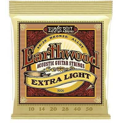 Ernie Ball Earthwood Extra Light 80/20 snaren voor akoestische gitaren, bronskleurig, caliber 10-50 Ernie Ball Earthwood Extra Light 80/20 snaren voor akoestische gitaren, bronskleurig, caliber 10-50
