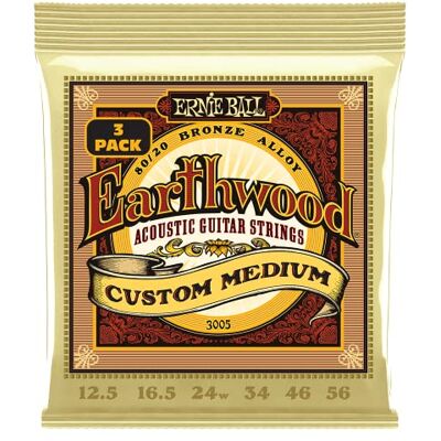 Ernie Ball Earthwood Snaren – set van 3 snaren op maat gemaakt medium brons 80/20, voor akoestische gitaar, kaliber 12,5-56 Ernie Ball Earthwood Snaren – set van 3 snaren op maat gemaakt medium brons 80/20, voor akoestische gitaar, kaliber 12,5-56