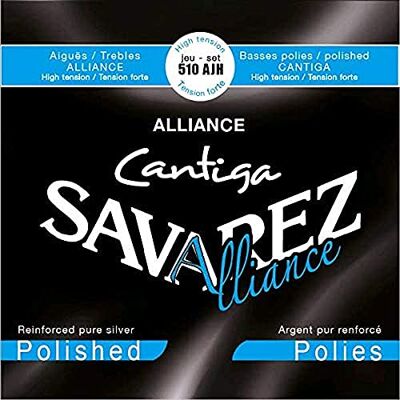 Savarez Cantiga Alliance snaren voor klassieke gitaar, gepolijst, hoge spanning, blauw, 510AJH Savarez Cantiga Alliance snaren voor klassieke gitaar, gepolijst, hoge spanning, blauw, 510AJH