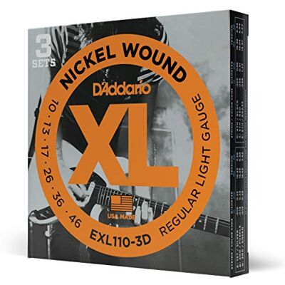 D'Addario EXL110-3D Set van 3 XL Nickel elektrische gitaarsnaren, perfecte intonatie, constant gevoel, betrouwbare duurzaamheid voor 6-snarige gitaren 10-46 standaardlicht verpakking D'Addario EXL110-3D Set van 3 XL Nickel elektrische gitaarsnaren, perfecte intonatie, constant gevoel, betrouwbare duurzaamheid voor 6-snarige gitaren 10-46 standaardlicht verpakking
