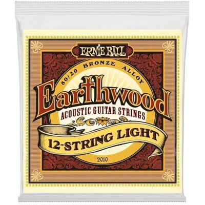 Ernie Ball Earthwood Light akoestische gitaarsnaren, 80/20, bronskleurig, 12 snaren, caliber 9-46 Ernie Ball Earthwood Light akoestische gitaarsnaren, 80/20, bronskleurig, 12 snaren, caliber 9-46