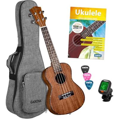CASCHA Concert ukelele set, starterset met 3 plectrums, tas, Duitse handleiding, stemahonie, kleine Hawaiiaanse gitaar voor kinderen, volwassenen, beginners, gevorderden CASCHA Concert ukelele set, starterset met 3 plectrums, tas, Duitse handleiding, stemahonie, kleine Hawaiiaanse gitaar voor kinderen, volwassenen, beginners, gevorderden