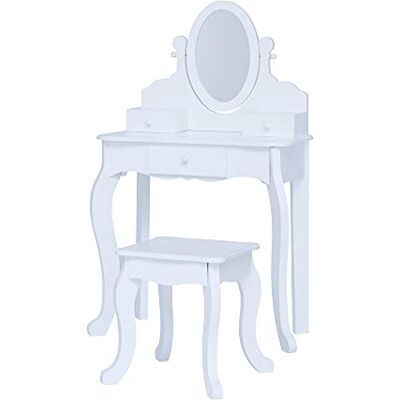 Fantasy Fields Teamson Kids Princess Rapunzel Make-uptafelset van hout met drie opbergladen, draaibare ovale spiegel en bijpassende kruk om te verkleden, prinses of schoonheidssalon, wit Fantasy Fields Teamson Kids Princess Rapunzel Make-uptafelset van hout met drie opbergladen, draaibare ovale spiegel en bijpassende kruk om te verkleden, prinses of schoonheidssalon, wit