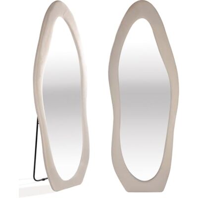 SensaHome Gestoffeerde Staande Spiegel Shaped Passpiegel Suede Velvet 60x160 Wit SensaHome Gestoffeerde Staande Spiegel Shaped Passpiegel Suede Velvet 60x160 Wit