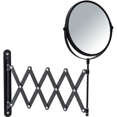 WENKO Cosmetische wandspiegel met telescopische arm, zwart, telescopische wandspiegel met 3-voudige vergroting, zwart WENKO Cosmetische wandspiegel met telescopische arm, zwart, telescopische wandspiegel met 3-voudige vergroting, zwart