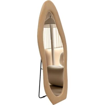 SensaHome Gestoffeerde Staande Spiegel Shaped Passpiegel Suede Velvet 60x160 Taupe SensaHome Gestoffeerde Staande Spiegel Shaped Passpiegel Suede Velvet 60x160 Taupe
