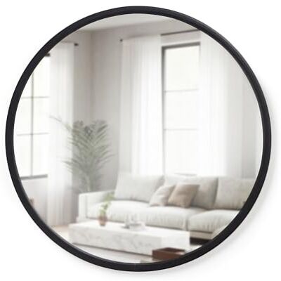 Umbra Hub Ronde wandspiegel met rubberen frame voor woonkamer, badkamer, slaapkamer, entree en nog veel meer, zwart, 61 cm 1008243-040 Umbra Hub Ronde wandspiegel met rubberen frame voor woonkamer, badkamer, slaapkamer, entree en nog veel meer, zwart, 61 cm 1008243-040