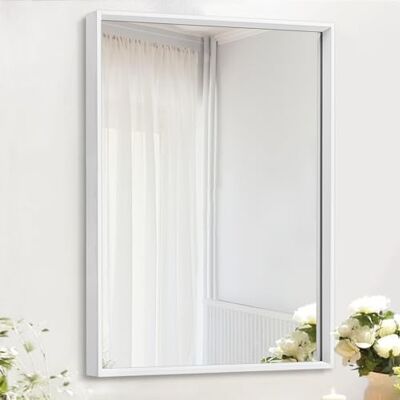 AAZZKANG Witte rechthoekige wandspiegel met metalen frame boerderij badkamer slaapkamer hangende spiegel wanddecoratie verticaal of horizontaal AAZZKANG Witte rechthoekige wandspiegel met metalen frame boerderij badkamer slaapkamer hangende spiegel wanddecoratie verticaal of horizontaal