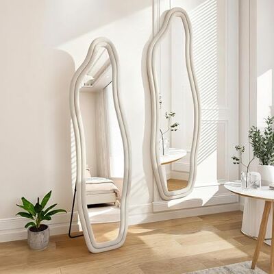 HYNHXBP Grote asymmetrische staande spiegel, 160 x 50 cm, lange spiegel met frame van zacht fluweel, decoratieve en moderne spiegels, perfect voor slaapkamer, woonkamer, hal en kleedkamer (wit, 140 x HYNHXBP Grote asymmetrische staande spiegel, 160 x 50 cm, lange spiegel met frame van zacht fluweel, decoratieve en moderne spiegels, perfect voor slaapkamer, woonkamer, hal en kleedkamer (wit, 140 x