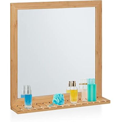Relaxdays Wandspiegel met plank, frame van bamboe, h x b x d, 61,5 x 60 x 12 cm, hangspiegel voor badkamer, kleedkamer en gastentoilet, naturel Relaxdays Wandspiegel met plank, frame van bamboe, h x b x d, 61,5 x 60 x 12 cm, hangspiegel voor badkamer, kleedkamer en gastentoilet, naturel