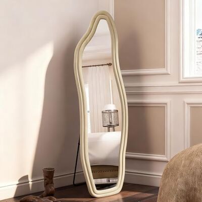HYNHXBP Grote asymmetrische staande spiegel, 160 x 50 cm, lange spiegel met frame van zacht fluweel, decoratieve en moderne spiegel, perfect voor slaapkamer, woonkamer, entree en kleedkamer (goud, 140 HYNHXBP Grote asymmetrische staande spiegel, 160 x 50 cm, lange spiegel met frame van zacht fluweel, decoratieve en moderne spiegel, perfect voor slaapkamer, woonkamer, entree en kleedkamer (goud, 140