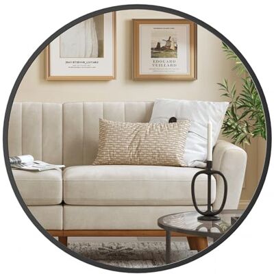 SONGMICS Ronde wandspiegel, 40,7 cm, metalen frame, eenvoudig te installeren, moderne wandspiegel voor badkamer, woonkamer, slaapkamer, entree, hal, inktzwart LWM104B01 SONGMICS Ronde wandspiegel, 40,7 cm, metalen frame, eenvoudig te installeren, moderne wandspiegel voor badkamer, woonkamer, slaapkamer, entree, hal, inktzwart LWM104B01