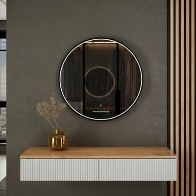 Planetmöbel Ingangset met console 100 cm, inclusief verlichte ronde spiegel (met frame), wandconsole 100 x 16 x 35 cm (eiken goud/wit), wandspiegel Veluna 60 x 60 cm Planetmöbel Ingangset met console 100 cm, inclusief verlichte ronde spiegel (met frame), wandconsole 100 x 16 x 35 cm (eiken goud/wit), wandspiegel Veluna 60 x 60 cm