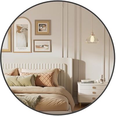 SONGMICS Ronde spiegel, wandspiegel, frame van aluminium, diameter 75,5 cm Eenvoudig te installeren, voor badkamer, woonkamer, slaapkamer, entree, hal, matzwart, Berit collectie LWM103B01 SONGMICS Ronde spiegel, wandspiegel, frame van aluminium, diameter 75,5 cm Eenvoudig te installeren, voor badkamer, woonkamer, slaapkamer, entree, hal, matzwart, Berit collectie LWM103B01