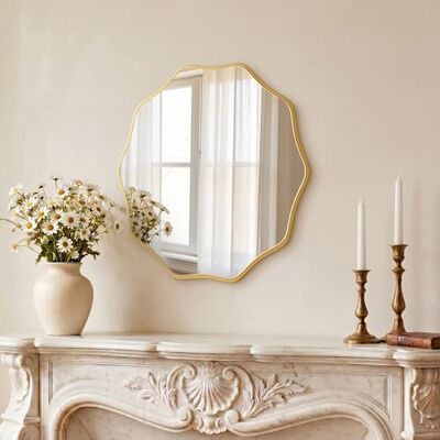 PERFNIQUE Ronde wandspiegel, golvende spiegel met houten frame, decoratieve spiegel om op te hangen of neer te zetten, badkamerspiegel, halspiegel, woonkamerspiegel, natuurlijk houten design PERFNIQUE Ronde wandspiegel, golvende spiegel met houten frame, decoratieve spiegel om op te hangen of neer te zetten, badkamerspiegel, halspiegel, woonkamerspiegel, natuurlijk houten design