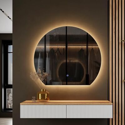 Planetmöbel Aube Garderobeset voor hal, consoletafel 100 cm met spiegel met halfronde verlichting, wandconsole 100 x 16 x 35 cm (eiken goud/wit), wandspiegel Aube 100 x 90 cm Planetmöbel Aube Garderobeset voor hal, consoletafel 100 cm met spiegel met halfronde verlichting, wandconsole 100 x 16 x 35 cm (eiken goud/wit), wandspiegel Aube 100 x 90 cm