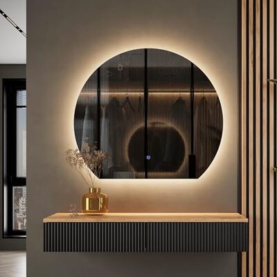 Planetmöbel Aube Garderobeset voor hal, consoletafel 100 cm met spiegel met halfronde verlichting, wandconsole 100 x 16 x 35 cm (eiken goud/zwart), wandspiegel Aube 80 x 70 cm Planetmöbel Aube Garderobeset voor hal, consoletafel 100 cm met spiegel met halfronde verlichting, wandconsole 100 x 16 x 35 cm (eiken goud/zwart), wandspiegel Aube 80 x 70 cm