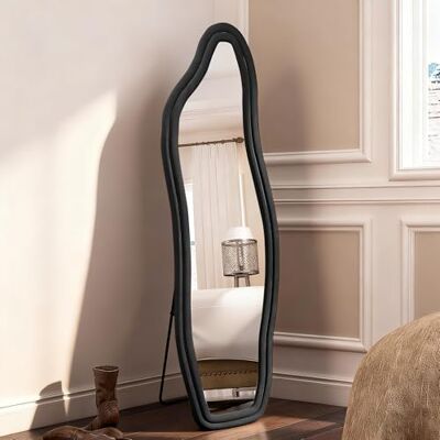 HYNHXBP Grote asymmetrische staande spiegel, 160 x 50 cm, lange spiegel met zacht fluwelen frame, decoratieve en moderne spiegels, perfect voor slaapkamer, woonkamer, hal en kleedkamer (zwart 140 x HYNHXBP Grote asymmetrische staande spiegel, 160 x 50 cm, lange spiegel met zacht fluwelen frame, decoratieve en moderne spiegels, perfect voor slaapkamer, woonkamer, hal en kleedkamer (zwart 140 x