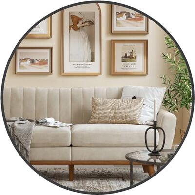 SONGMICS Ronde spiegel, wandspiegel, frame van aluminium, diameter 61 cm Eenvoudig te installeren, voor badkamer, woonkamer, slaapkamer, entree, hal, matzwart, Berit collectie LWM102B01 SONGMICS Ronde spiegel, wandspiegel, frame van aluminium, diameter 61 cm Eenvoudig te installeren, voor badkamer, woonkamer, slaapkamer, entree, hal, matzwart, Berit collectie LWM102B01