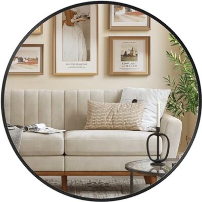 SONGMICS Ronde spiegel, wandspiegel, frame van aluminium, diameter 50 cm Eenvoudig te installeren, voor badkamer, woonkamer, slaapkamer, entree, hal, matzwart, Berit collectie LWM101B01 SONGMICS Ronde spiegel, wandspiegel, frame van aluminium, diameter 50 cm Eenvoudig te installeren, voor badkamer, woonkamer, slaapkamer, entree, hal, matzwart, Berit collectie LWM101B01