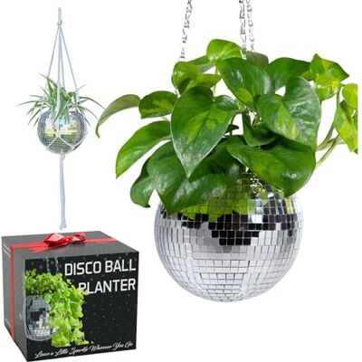 SCANDINORDICA Disco bloempot plantenhanger bal spiegel met ketting Disco bloempot met ketting, macramé ophanging, acryl houder en binnenpot om op te hangen of neer te zetten SCANDINORDICA Disco bloempot plantenhanger bal spiegel met ketting Disco bloempot met ketting, macramé ophanging, acryl houder en binnenpot om op te hangen of neer te zetten