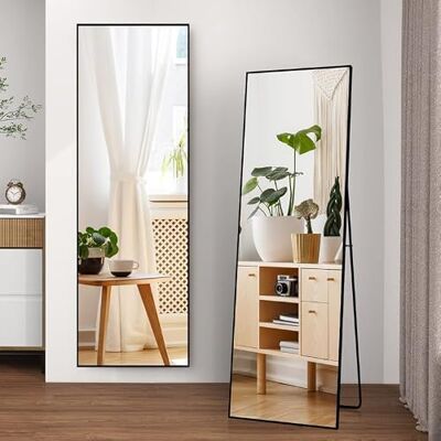 QMTXBYJ Volledige spiegel, 150 x 40 cm, staande spiegel met standaard, grote vloerspiegel met frame van aluminiumlegering, gehard glas, om neer te zetten of op te hangen, voor slaapkamer QMTXBYJ Volledige spiegel, 150 x 40 cm, staande spiegel met standaard, grote vloerspiegel met frame van aluminiumlegering, gehard glas, om neer te zetten of op te hangen, voor slaapkamer