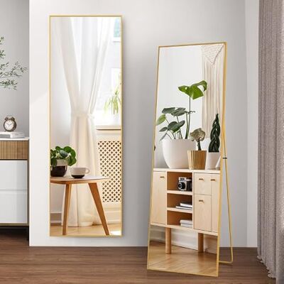 QMTXBYJ Volledige spiegel 162 x 53 cm, staande spiegel met standaard, grote vloerspiegel met frame van aluminiumlegering, gehard glas, om neer te zetten of op te hangen, voor slaapkamer QMTXBYJ Volledige spiegel 162 x 53 cm, staande spiegel met standaard, grote vloerspiegel met frame van aluminiumlegering, gehard glas, om neer te zetten of op te hangen, voor slaapkamer
