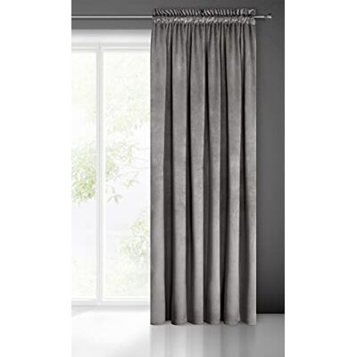 Eurofirany Pierre Fluwelen gordijn met plooiband, 1 stuk, fluweel, effen, 200 g/m², voor woonkamer, slaapkamer, 140 x 300 cm, grijs Eurofirany Pierre Fluwelen gordijn met plooiband, 1 stuk, fluweel, effen, 200 g/m², voor woonkamer, slaapkamer, 140 x 300 cm, grijs