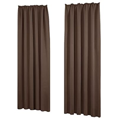 Deconovo Thermo-isolerende verduisteringsgordijnen voor de woonkamer, plooiband, decoratie voor ramen, ondoorzichtig, keuken, slaapkamer, bruin, 140 x 220 cm, 2 stuks Deconovo Thermo-isolerende verduisteringsgordijnen voor de woonkamer, plooiband, decoratie voor ramen, ondoorzichtig, keuken, slaapkamer, bruin, 140 x 220 cm, 2 stuks