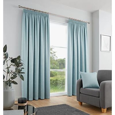 Fusion Set van 2 geplooide gordijnen van 100% katoen Eendenblauw 168 x 137 cm (B x L) Geluidsisolerende en thermische geplooide gordijnen voor slaapkamer Eendenblauw Fusion Set van 2 geplooide gordijnen van 100% katoen Eendenblauw 168 x 137 cm (B x L) Geluidsisolerende en thermische geplooide gordijnen voor slaapkamer Eendenblauw