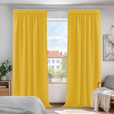 Deconovo Set van 2 verduisterende gordijnen, woonkamer, design, modern, gordijn met plooiband, keukengordijn, thermische isolatie, anti koude, eetkamer, mosterdgeel, 140 x 210 cm Deconovo Set van 2 verduisterende gordijnen, woonkamer, design, modern, gordijn met plooiband, keukengordijn, thermische isolatie, anti koude, eetkamer, mosterdgeel, 140 x 210 cm