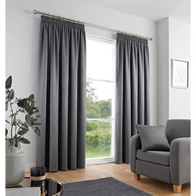Fusion Set van 2 geplooide gordijnen, antraciet, 229 x 183 cm, 100% katoen, thermische gordijnen voor slaapkamer, antracietgrijs Fusion Set van 2 geplooide gordijnen, antraciet, 229 x 183 cm, 100% katoen, thermische gordijnen voor slaapkamer, antracietgrijs