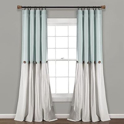 Lush Decor Raamgordijn met knopen, linnen, 274 x 101 cm, blauw/wit Lush Decor Raamgordijn met knopen, linnen, 274 x 101 cm, blauw/wit