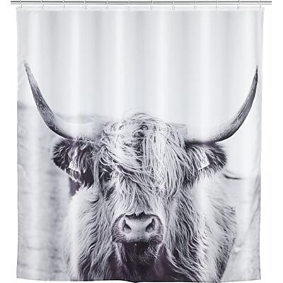 WENKO Yak Hygiënisch douchegordijn van wasbare stof, waterdicht en onderhoudsvriendelijk, met 12 ringen voor bevestiging aan de douchestang wit/zwart, 180 x 200 cm WENKO Yak Hygiënisch douchegordijn van wasbare stof, waterdicht en onderhoudsvriendelijk, met 12 ringen voor bevestiging aan de douchestang wit/zwart, 180 x 200 cm