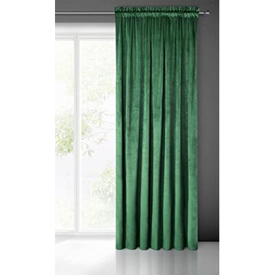 Eurofirany Pierre Fluwelen gordijn met plooiband, 1 stuk, fluweel, effen, 200 g/m², voor woonkamer, slaapkamer, 140 x 300 cm, donkergroen Eurofirany Pierre Fluwelen gordijn met plooiband, 1 stuk, fluweel, effen, 200 g/m², voor woonkamer, slaapkamer, 140 x 300 cm, donkergroen
