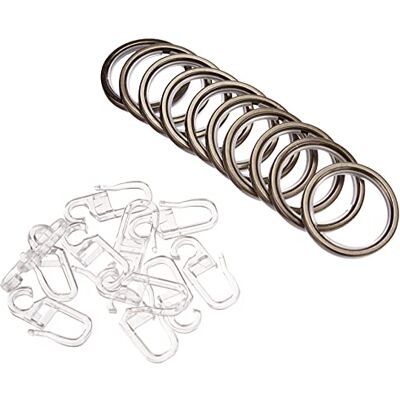 Gardinia 10 pack 20mm diameter gordijnroede ringen met plooiglijders en haken Chicago serie 4mm breedte titanium metaal Gardinia 10 pack 20mm diameter gordijnroede ringen met plooiglijders en haken Chicago serie 4mm breedte titanium metaal