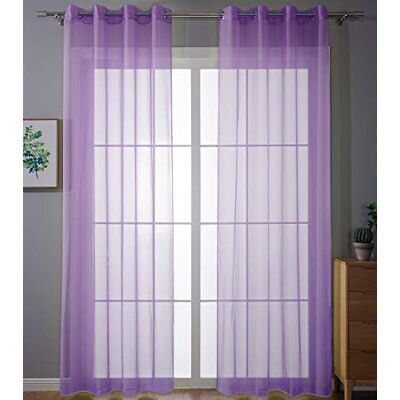 Gardinenbox Set van 2 transparante gordijnen met oogjes voor de woonkamer, met loodband, 245 x 140 cm, violet, 203322 Gardinenbox Set van 2 transparante gordijnen met oogjes voor de woonkamer, met loodband, 245 x 140 cm, violet, 203322