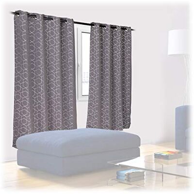 Relaxdays Set van 2 ondoorzichtige verduisteringsgordijnen met patroon (h x b) 175 x 135 cm, zilvergrijs Relaxdays Set van 2 ondoorzichtige verduisteringsgordijnen met patroon (h x b) 175 x 135 cm, zilvergrijs