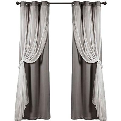Lush Decor , 2 stuks gordijnen met oogjes, ondoorzichtig, donkergrijs, 241,3 x 96,5 cm, 241,3 cm L Lush Decor , 2 stuks gordijnen met oogjes, ondoorzichtig, donkergrijs, 241,3 x 96,5 cm, 241,3 cm L
