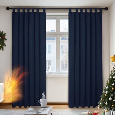 Deconovo Set van 2 ondoorzichtige verduisteringsgordijn, thermische gordijnen, koudebescherming, gordijnen, ondoorzichtig, thermisch gordijn, verduistering, 245 x 140 cm (hoogte x breedte), donkerblauw, set van 2 Deconovo Set van 2 ondoorzichtige verduisteringsgordijn, thermische gordijnen, koudebescherming, gordijnen, ondoorzichtig, thermisch gordijn, verduistering, 245 x 140 cm (hoogte x breedte), donkerblauw, set van 2
