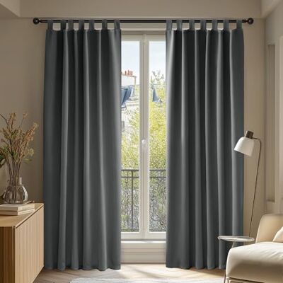 Deconovo Verduisteringsgordijnen met lussen, geluidsbescherming voor de winter, extra warm, 175 x 140 cm (hoogte x breedte), donkergrijs, set van 2 Deconovo Verduisteringsgordijnen met lussen, geluidsbescherming voor de winter, extra warm, 175 x 140 cm (hoogte x breedte), donkergrijs, set van 2