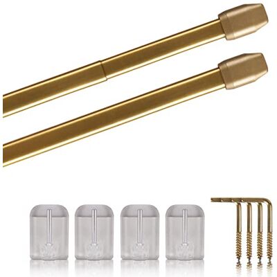 Bestlivings Set van 2 uittrekbare beglazingsstangen, 2 beglazingsstangen met zelfklevende haken, bevestiging zonder boren (kleur: messing hoogglans, maat: 80-120 cm) Bestlivings Set van 2 uittrekbare beglazingsstangen, 2 beglazingsstangen met zelfklevende haken, bevestiging zonder boren (kleur: messing hoogglans, maat: 80-120 cm)