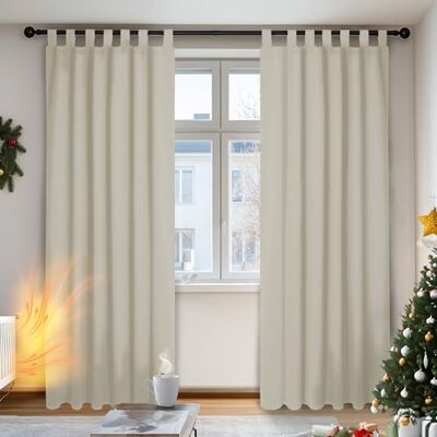 Deconovo 2 gordijnen, ondoorzichtig, 2 stuks, deurgordijn, raam met lussen, 140 x 175 cm, warmte-isolerend, koudewerend, beige Deconovo 2 gordijnen, ondoorzichtig, 2 stuks, deurgordijn, raam met lussen, 140 x 175 cm, warmte-isolerend, koudewerend, beige