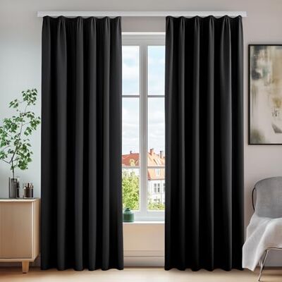 Deconovo 2 gordijnen voor keuken, woonkamer, ondoorzichtig, interieur, decoratie voor woonkamer, plooiband, gordijn, slaapkamer, volwassenen, deuren, ramen, binnen, Halloween, zwart, 140 x 220 cm Deconovo 2 gordijnen voor keuken, woonkamer, ondoorzichtig, interieur, decoratie voor woonkamer, plooiband, gordijn, slaapkamer, volwassenen, deuren, ramen, binnen, Halloween, zwart, 140 x 220 cm