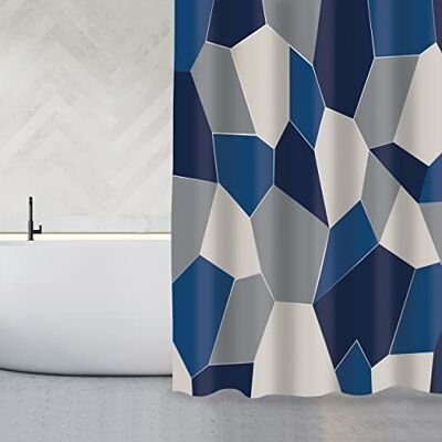 MSV Douchegordijn, schimmelwerend, antibacterieel, wasbaar, waterdicht, polyester, 180 x 200 cm, origami, blauw/wit MSV Douchegordijn, schimmelwerend, antibacterieel, wasbaar, waterdicht, polyester, 180 x 200 cm, origami, blauw/wit