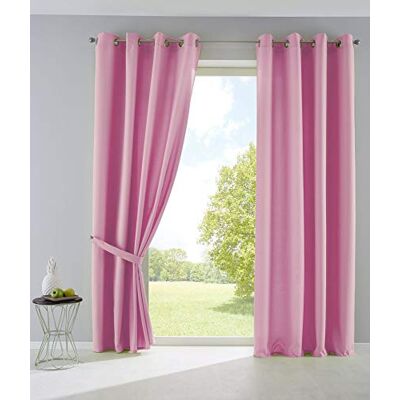 Gardinenbox Palermo 10000265-2, set van 2 gordijnen, ondoorzichtig, met ogen en gordijnhouders, kleur: roze, 175 x 140 cm Gardinenbox Palermo 10000265-2, set van 2 gordijnen, ondoorzichtig, met ogen en gordijnhouders, kleur: roze, 175 x 140 cm
