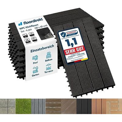 Floordirekt WPC terrastegels 60 x 30 cm 1 m² = 6 terrastegels kliktegels houtlook vloerbedekking voor balkon en terras weerbestendig met functie Floordirekt WPC terrastegels 60 x 30 cm 1 m² = 6 terrastegels kliktegels houtlook vloerbedekking voor balkon en terras weerbestendig met functie