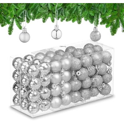 Relaxdays 96 stuks kerstballen, ondoorzichtig, glitter, hoogglans, kerstballen, hoogte 4 x 3 cm, kerstboomversiering, zilverkleurig Relaxdays 96 stuks kerstballen, ondoorzichtig, glitter, hoogglans, kerstballen, hoogte 4 x 3 cm, kerstboomversiering, zilverkleurig