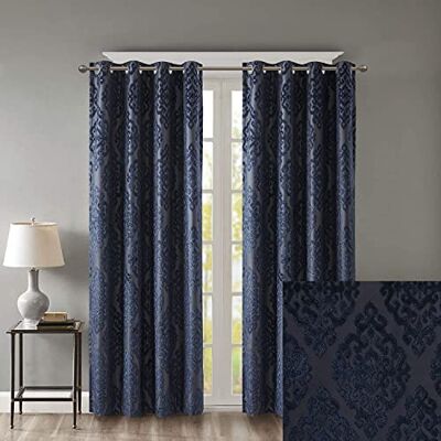 Sun Verduisteringsgordijnen van jacquard met ogen, 100% polyester, marineblauw, 127 x 241 cm Sun Verduisteringsgordijnen van jacquard met ogen, 100% polyester, marineblauw, 127 x 241 cm